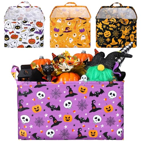 Breling 4 Pcs Halloween Baskets Boo Basket Gift Pumpkin Ghost Baskets with Handles Large Collapsible Storage Bins Boxes for Trick or Treat Gift Books Laundry Shelves Home Storage 15 x 10 x 8 Inch - Image 1