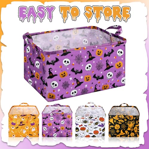 Breling 4 Pcs Halloween Baskets Boo Basket Gift Pumpkin Ghost Baskets with Handles Large Collapsible Storage Bins Boxes for Trick or Treat Gift Books Laundry Shelves Home Storage 15 x 10 x 8 Inch - Image 3