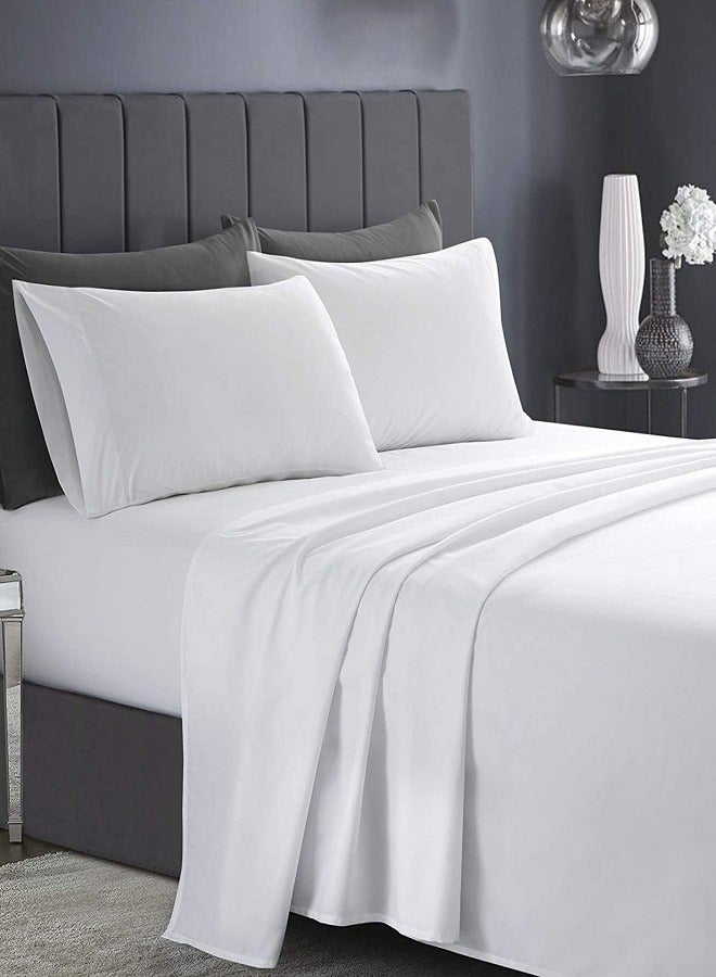 RISHAHOME RISHAHOME 3 Piece Bedsheet Set Twin Size|White Colour |1 Flat Bedsheet - 160x240 cm, 2 Pillowcases - 50x75 cm|Non allergic Microfiber for year-around use.  - Image 1