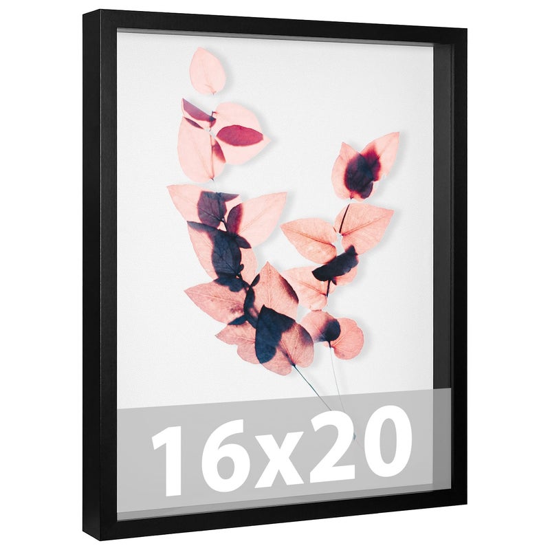 Califortree Large 16x20 Shadow Box Frame with Soft Linen Back - Memory Display Case, Shatterproof Plexiglass, 12 Push Pins Included, Black - Image 1