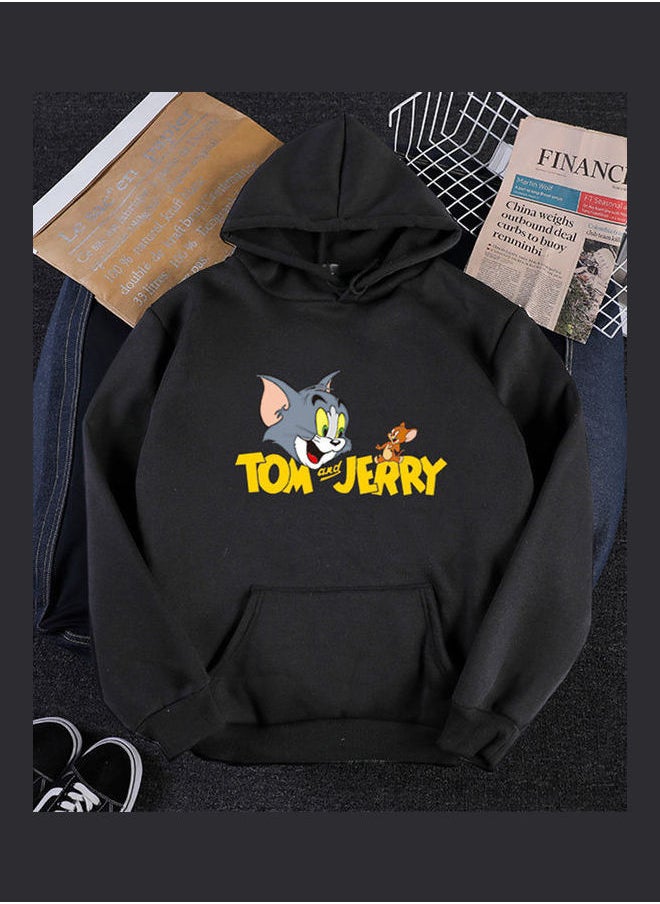 NIBEMINENT - Tom And Jerry Cartoon Printed Hoodie Black - Image 1