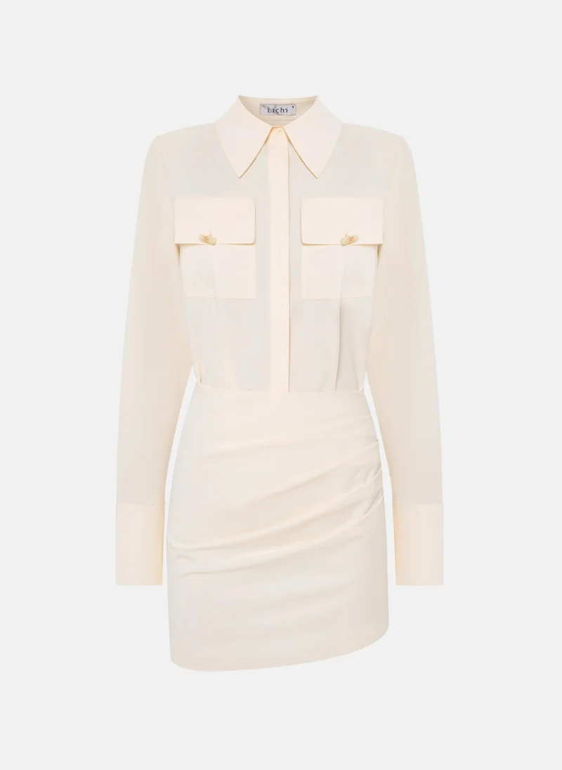 Lichi Mini dress with lapel collar and draped skirt