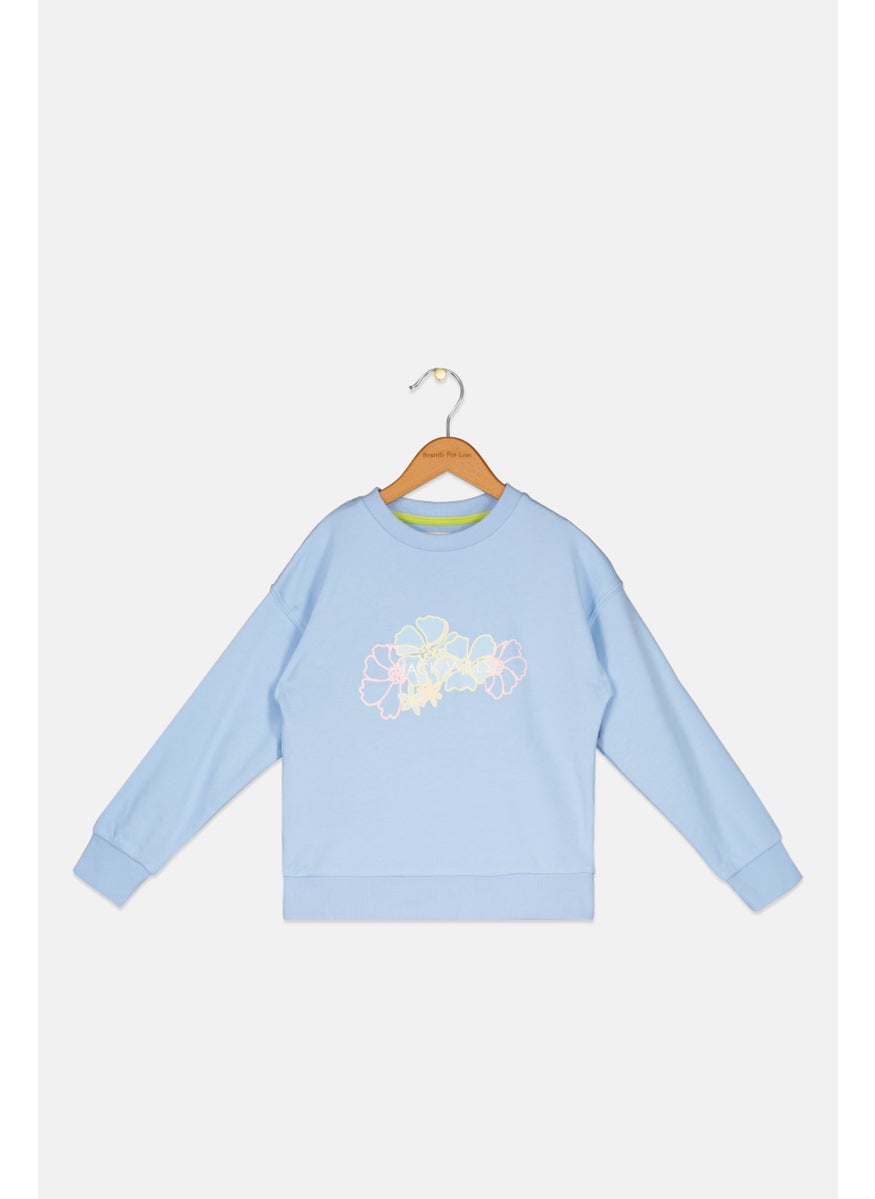 Jack Wills Kids Girl Crew Neck Graphic Print Sweatshirt, Sky Blue  - Image 1