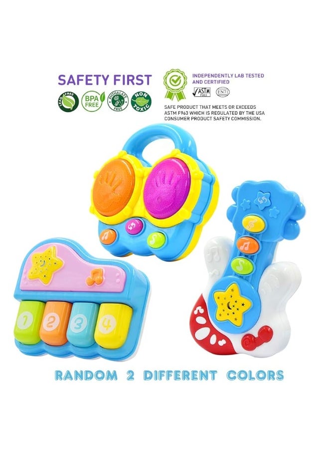 WEofferwhatYOUwant Portable Set of 3 (Piano, Bongo Drums, Guitar) Educational Toy for Music Learning and Entertainment for Ages 6 Months to 4 Years. All 6 Batteries Included.  - Image 1
