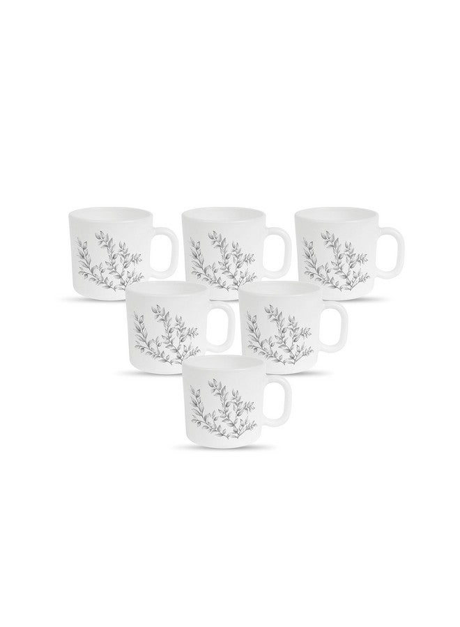 La Opala Diva, Pearl Collection Opal Glass Crockery | Coffee Mug Regular, Set of 6 | Dusky Vines, 190 ml | for Tea & Coffee | Microwave Safe | 100% Vegetarian | Extra Strong | Super Light & White - Image 1