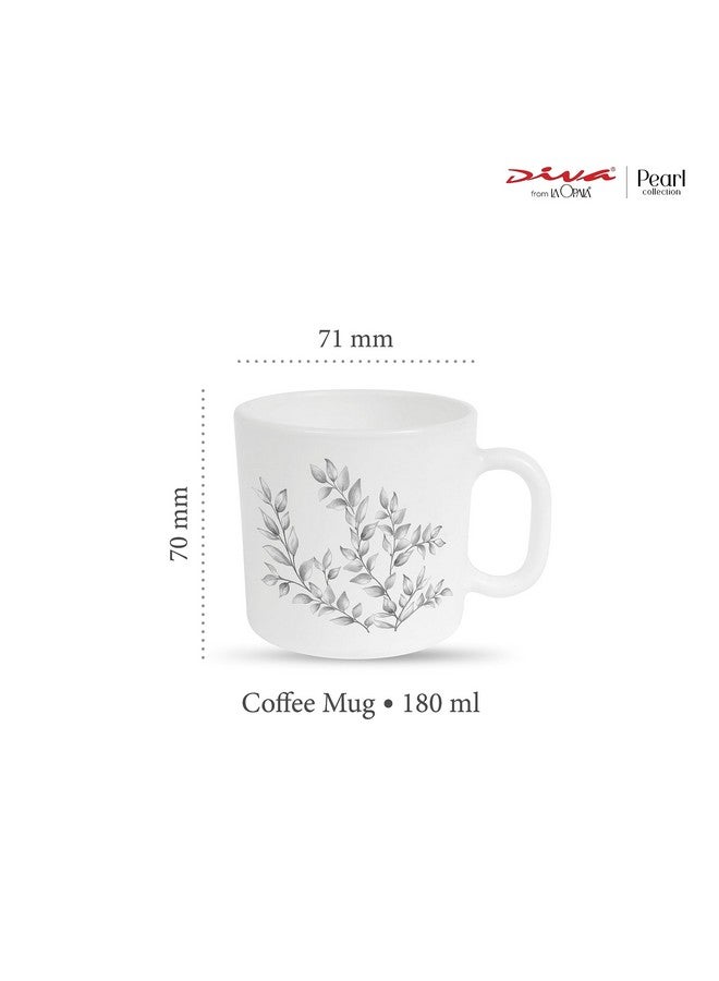 La Opala Diva, Pearl Collection Opal Glass Crockery | Coffee Mug Regular, Set of 6 | Dusky Vines, 190 ml | for Tea & Coffee | Microwave Safe | 100% Vegetarian | Extra Strong | Super Light & White - Image 2