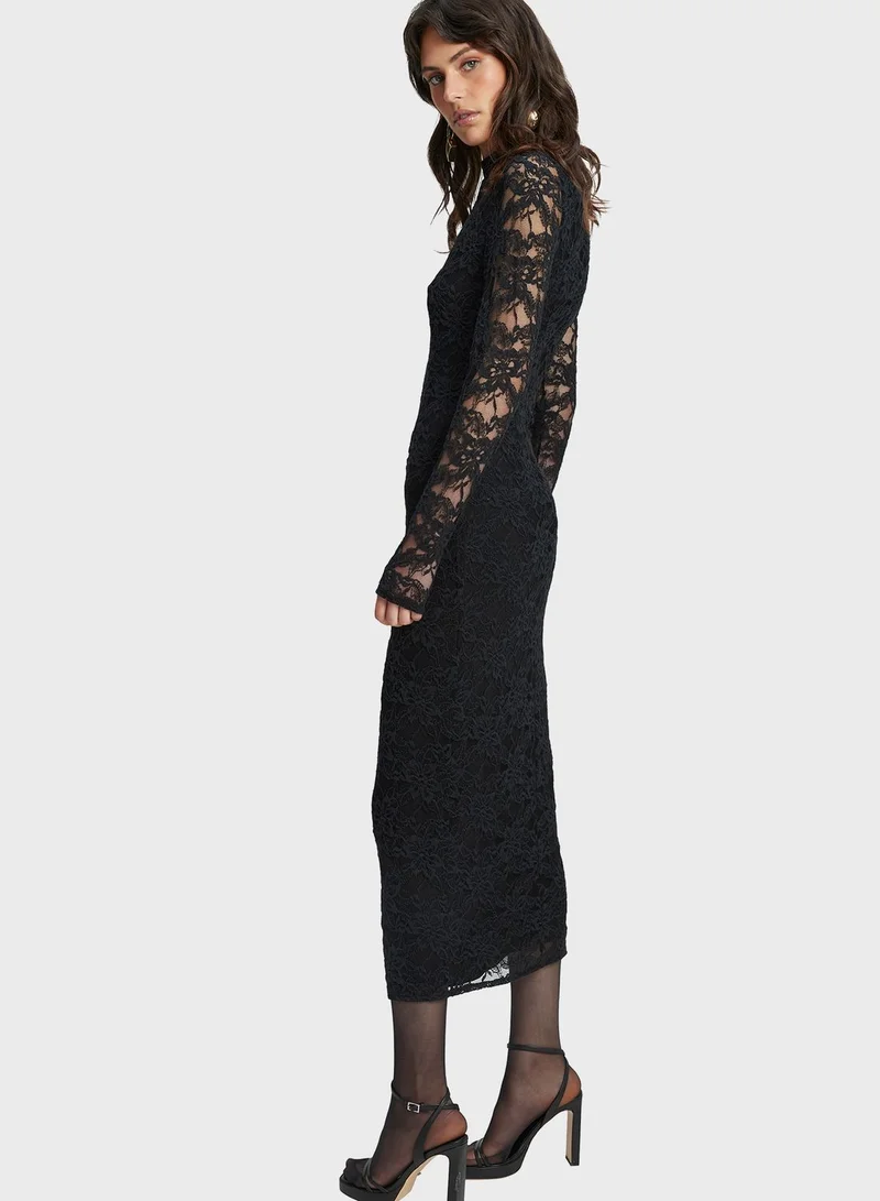 Bardot High Neck Lace Detail Dress