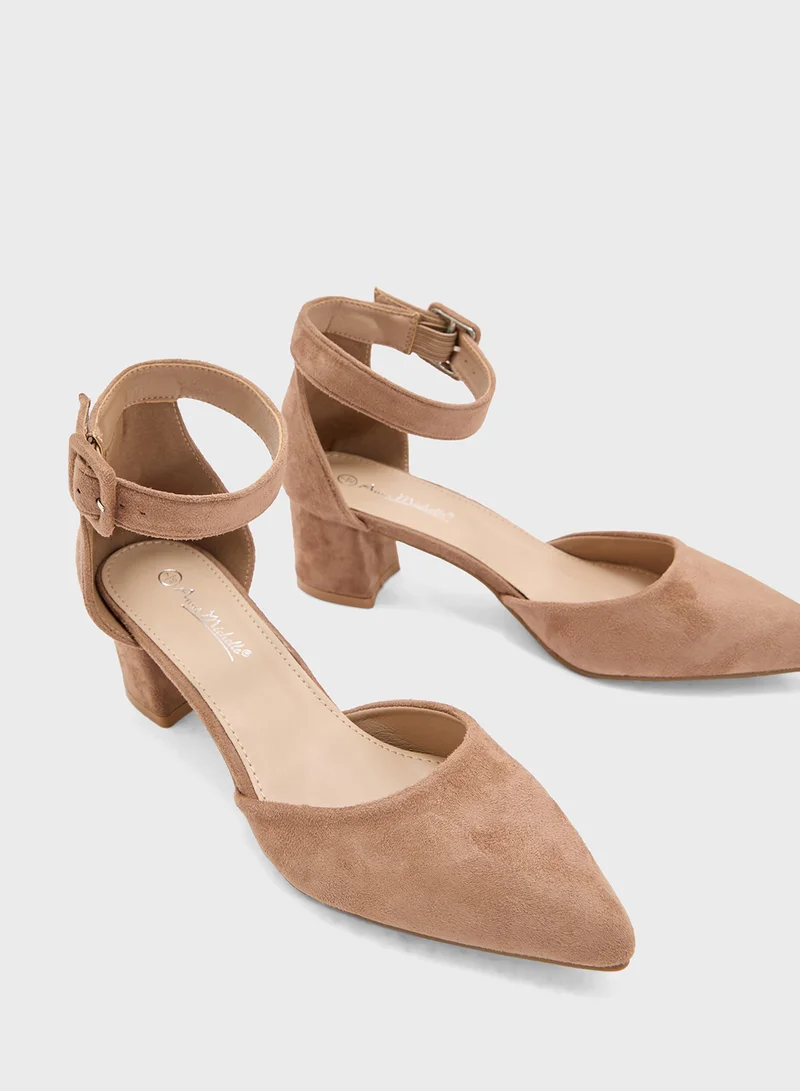 Anne Michelle Low Heel Pump With Ankle Strap