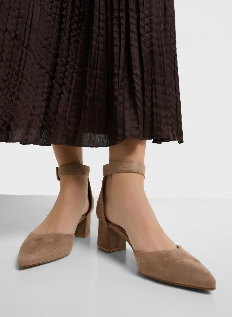 Anne Michelle Low Heel Pump With Ankle Strap