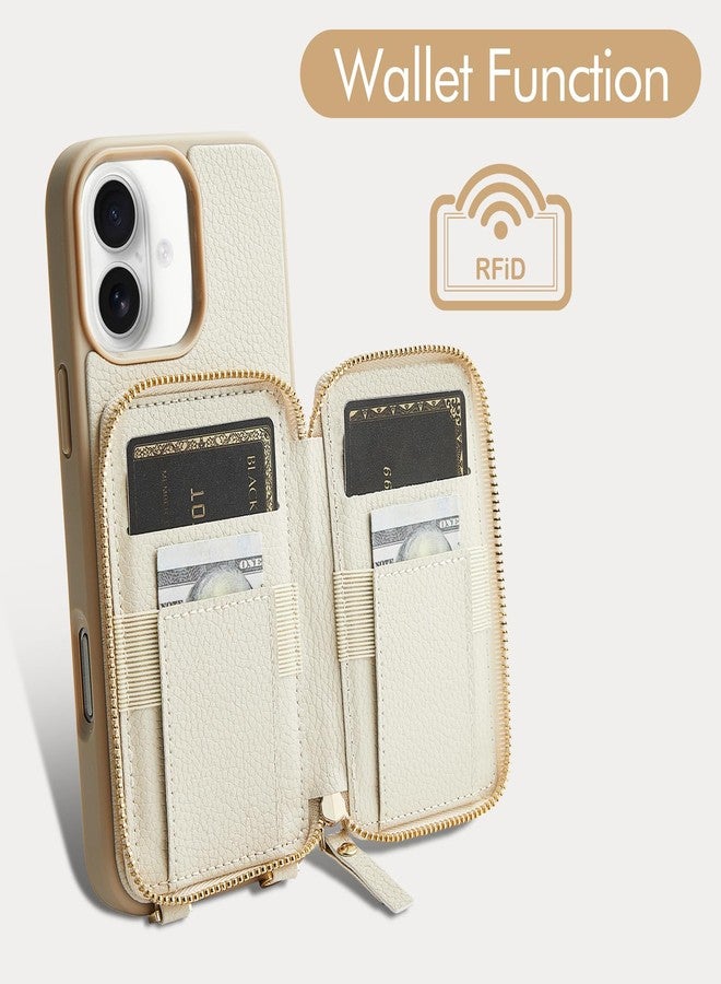 ZVE جراب محفظة جلدي من ZVE متوافق مع آيفون 16، مزود بحماية RFID وحامل بطاقات، وحزام كتف، وحزام معصم للنساء، مناسب لهاتف آيفون 16 مقاس 6.1 بوصة، لون بيج - Image 2