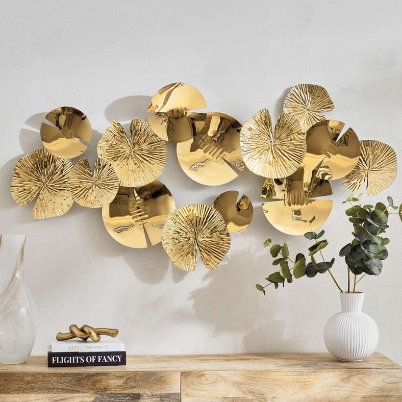 Pan Home لوحة فنية معدنية ذهبية للجدران لتزيين المنزل