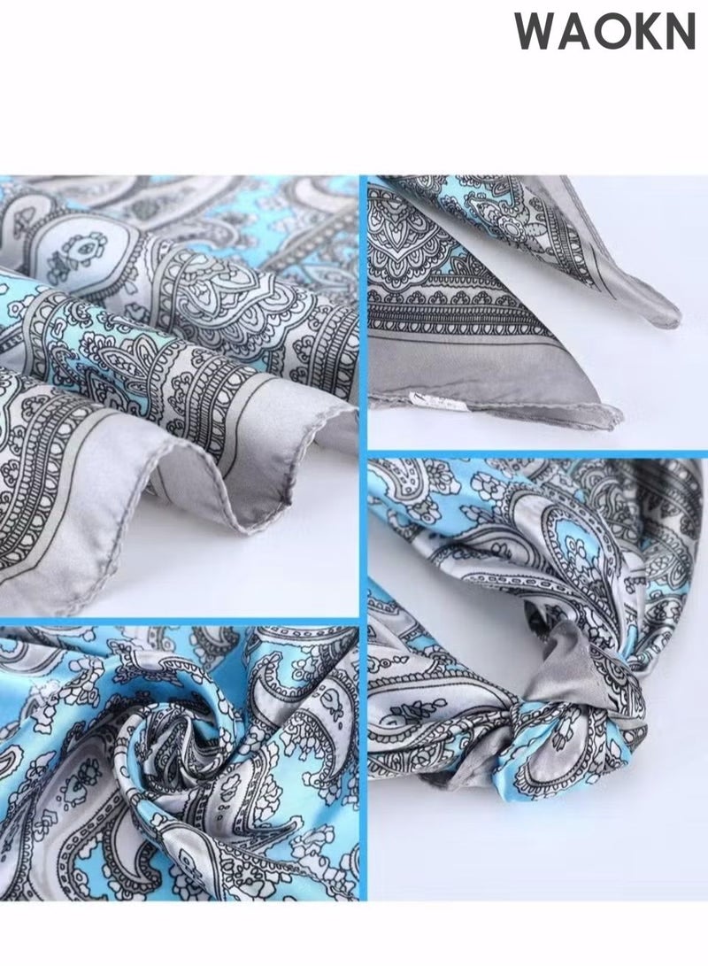 دبليو أيه أو كي أن شال مربع صغير من الساتان شال طباعة الكاجو الرجعية ، 4 أوشال مربعة شال على الطراز البوهيمي ، شال مجموعة مهنية جديدة ، عصرية وعصرية ، خفيفة الوزن وتتنفس ، مناسبة لمجموعة شال نوم النساء (60 × 60 سم) - Image 5