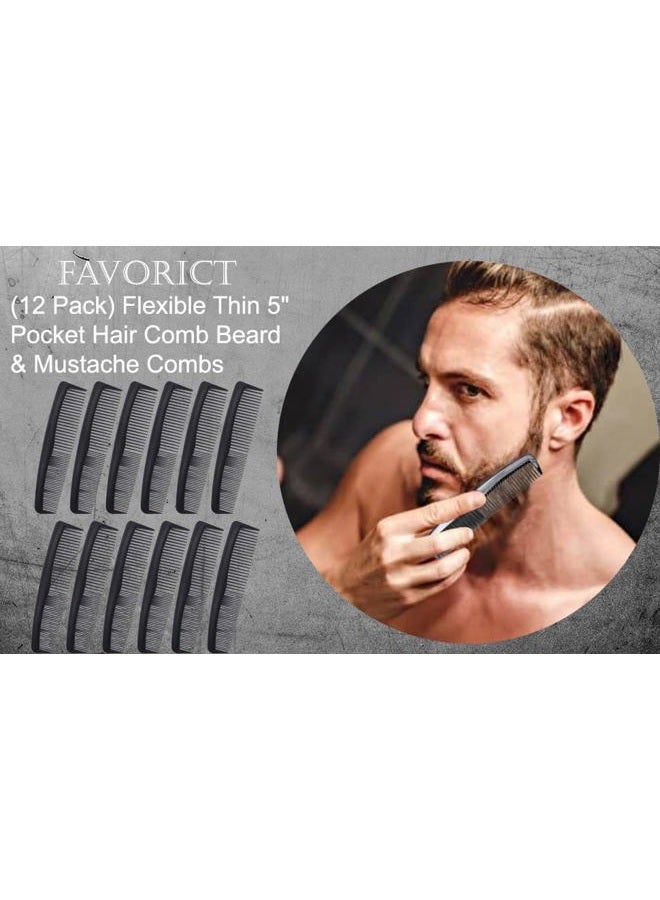 Favorict (12 Pack) Flexible Thin 5" Pocket Hair Comb Beard & Mustache Combs for Men's Hair Beard Mustache and Sideburns (Black) - Image 3