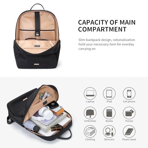 GOLF SUPAGS Laptop Backpack for Women Slim Computer Bag Work Travel College Backpack Purse Fits 14 Inch Notebook (Black) - Image 2