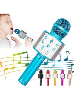 Generic KIDWILL Wireless Bluetooth Karaoke Microphone for Kids, 5-in-1 Portable Handheld Karaoke Mic Speaker Player Recorder with Adjustable Remix FM Radio for Kids Girls Boys Teens Birthday (Blue) 