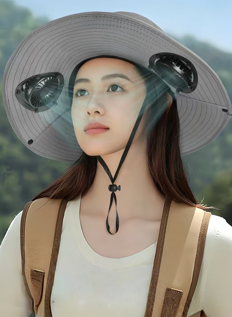 بلو هول قبعة واسعة مع المعجبين بالطاقة الشمسية ، مع مراوح شمسية ، وقبعة شمس الرجال في الهواء الطلق لصيد الأسماك والشاطئ والمشي لمسافات طويلة - Image 3