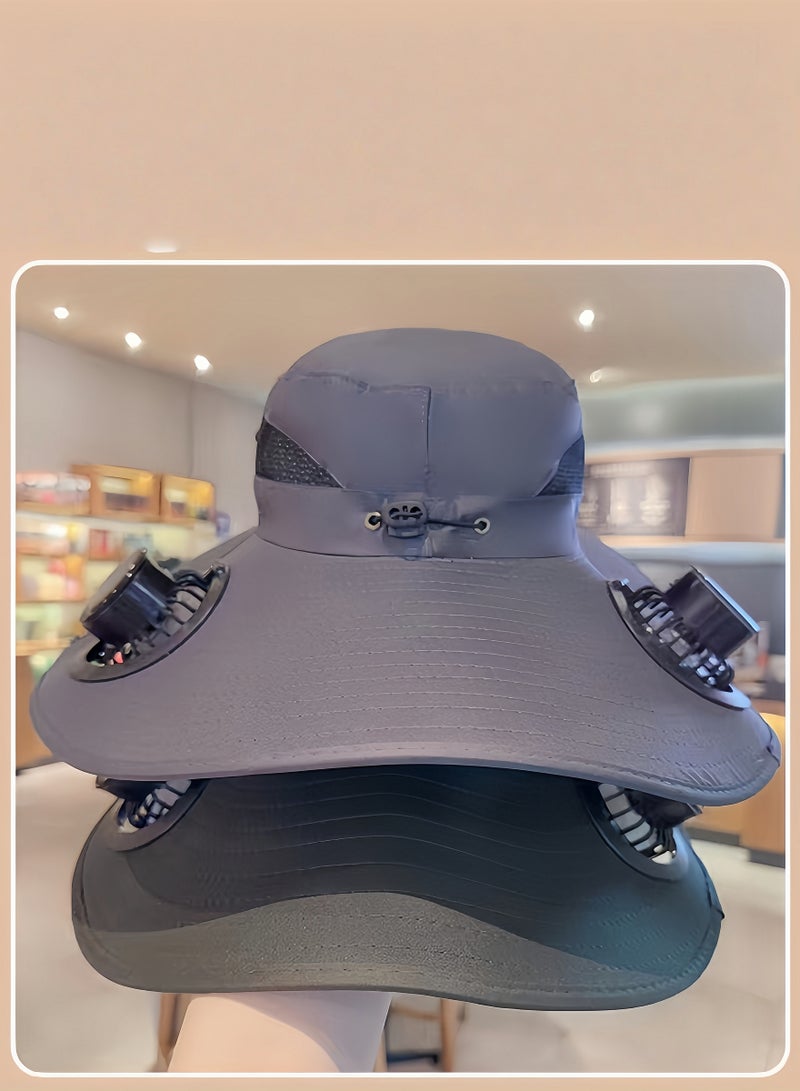 بلو هول قبعة واسعة مع المعجبين بالطاقة الشمسية ، مع مراوح شمسية ، وقبعة شمس الرجال في الهواء الطلق لصيد الأسماك والشاطئ والمشي لمسافات طويلة - Image 4