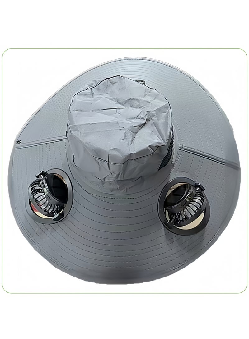 بلو هول قبعة واسعة مع المعجبين بالطاقة الشمسية ، مع مراوح شمسية ، وقبعة شمس الرجال في الهواء الطلق لصيد الأسماك والشاطئ والمشي لمسافات طويلة - Image 1