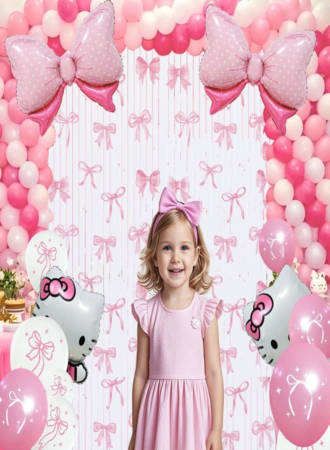 Budicool Pink Bow Tinsel Foil Fringe Curtains Photo Booth Backdrop for Pink Coquette Birthday Party Decorations(2 Pack,3.2 ft x 6.6 ft) - Image 4