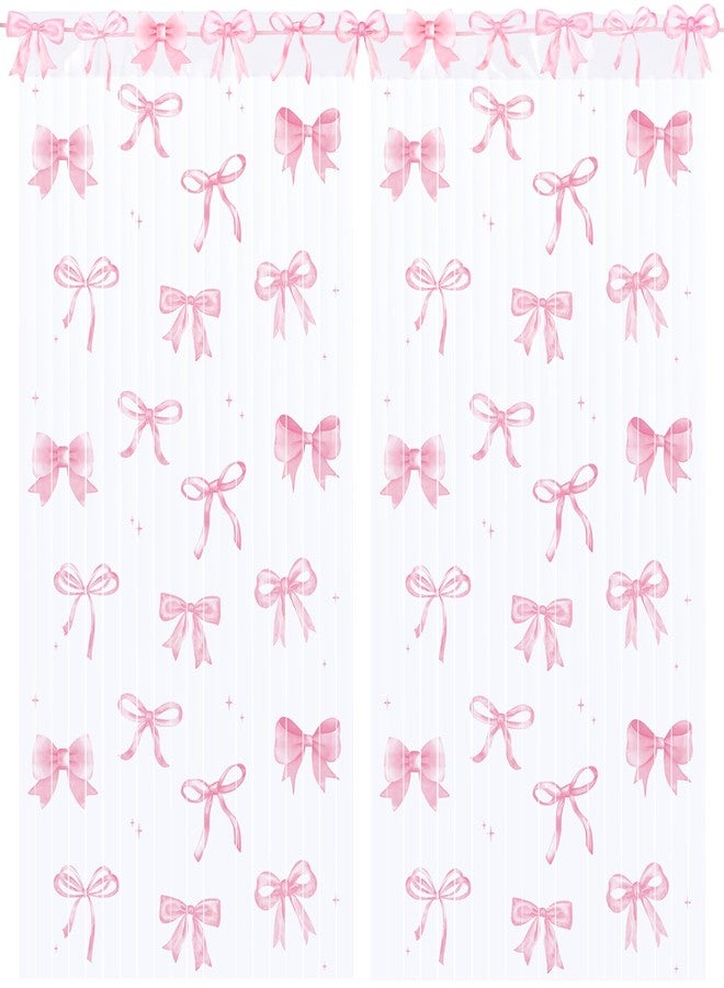 Budicool Pink Bow Tinsel Foil Fringe Curtains Photo Booth Backdrop for Pink Coquette Birthday Party Decorations(2 Pack,3.2 ft x 6.6 ft) - Image 2