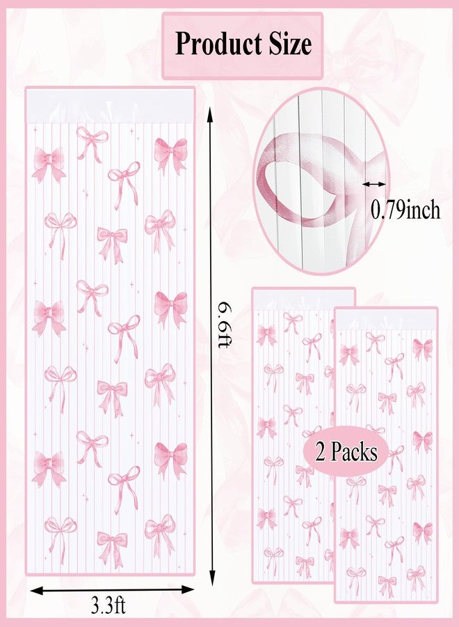 Budicool Pink Bow Tinsel Foil Fringe Curtains Photo Booth Backdrop for Pink Coquette Birthday Party Decorations(2 Pack,3.2 ft x 6.6 ft) - Image 3