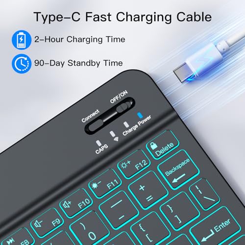 XIWMIX Wireless Bluetooth Keyboard for Samsung Galaxy Tablets, 7-Color Backlit, Ultra-Slim Portable, Type-C Rechargeable, Compatible with Tab A9+/S10 FE/S9/S9 FE/S9+/S9 FE+/S6 Lite/S7/A8 - Image 4
