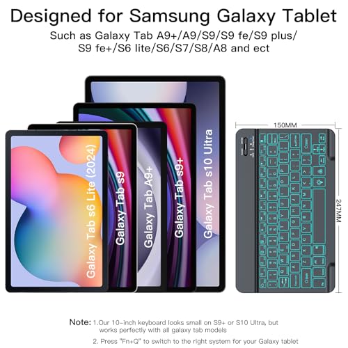 XIWMIX Wireless Bluetooth Keyboard for Samsung Galaxy Tablets, 7-Color Backlit, Ultra-Slim Portable, Type-C Rechargeable, Compatible with Tab A9+/S10 FE/S9/S9 FE/S9+/S9 FE+/S6 Lite/S7/A8 - Image 3