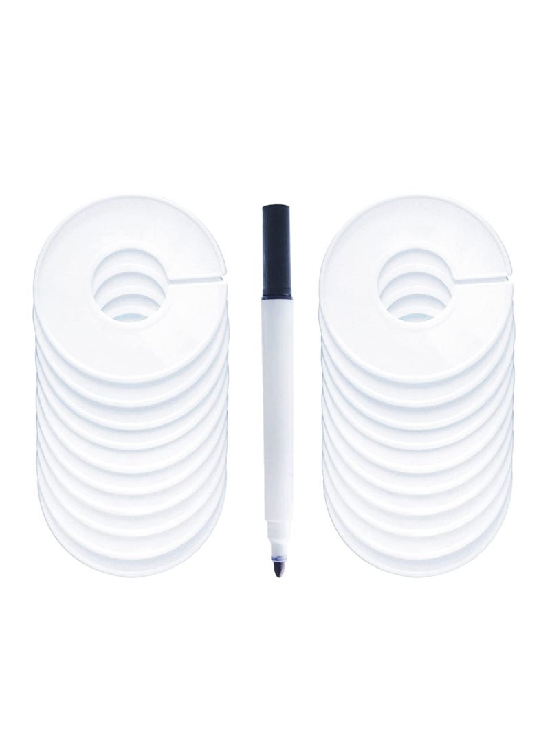 Clothing Rack Size Dividers, Wardrobe Round Hangers Label Closet Dividers with One Marker Pen, for Clothes Organization, White, 20 Pcs - Image 1