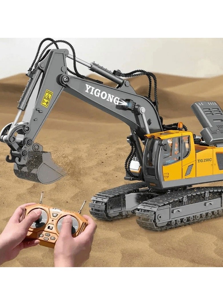 11CH Remote Control Excavator Construction Toy for Boys - RC Excavator Toy with Metal Shovel/Spray/Lights/Sounds, RC Digger Construction Vehicles Toys Excavator Toys Gift for Boys 8-12 Yr Old  - Image 1