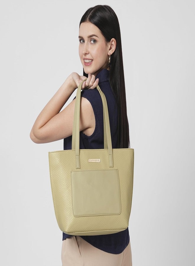 Caprese Fredaa Medium Tote Bag for Women | Stylish, Durable, Multi-Compartment Design for Work, Travel, Shopping | Large Capacity, Comfortable Straps, Ideal for Tab & Essentials (Alpine Oat) - Image 2