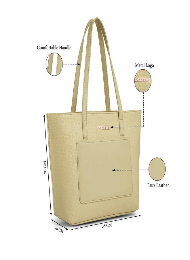 Caprese Fredaa Medium Tote Bag for Women | Stylish, Durable, Multi-Compartment Design for Work, Travel, Shopping | Large Capacity, Comfortable Straps, Ideal for Tab & Essentials (Alpine Oat) - Image 3