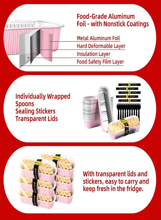 Orlashop 30 Pack Pink Disposable Rectangular Aluminum Foil Loaf Pans with Lids,6.8oz Mini Cake Pans for Baking, Loaf Baking Pans, Small Cake Container - Image 3