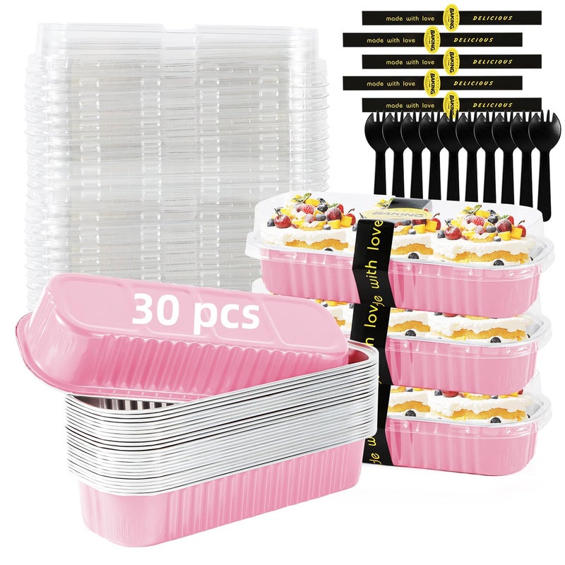 Orlashop 30 Pack Pink Disposable Rectangular Aluminum Foil Loaf Pans with Lids,6.8oz Mini Cake Pans for Baking, Loaf Baking Pans, Small Cake Container - Image 1