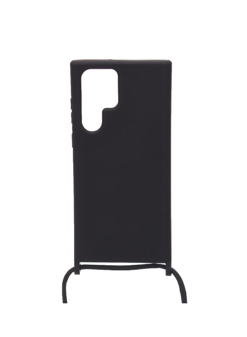 Silicone Back Phone Protection Cover With Fabric Strap And Safety Edges For Samsung Galaxy S22 Ultra - Black  - Image 2