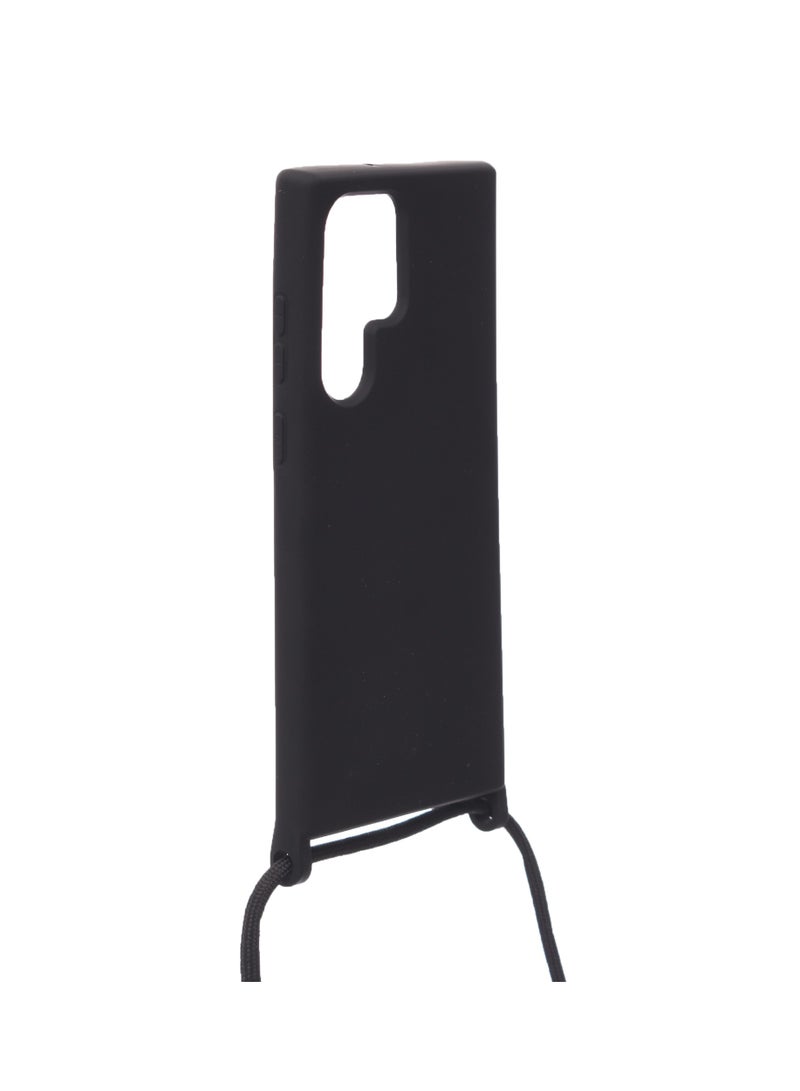 Silicone Back Phone Protection Cover With Fabric Strap And Safety Edges For Samsung Galaxy S22 Ultra - Black  - Image 3