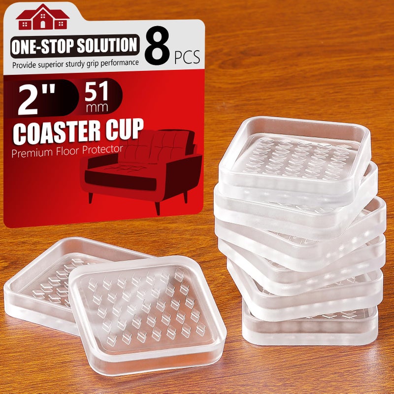 PROPA Non Slip Furniture Pad for Hardwood Floor, 8 Pcs 2" Clear Furniture Coaster Cup, Odorless & No-Stain Anti Slip Rubber Grippers | Heavy Duty Floor Protectors for Bed, Couch, Anti Skid Rubber Feet - Image 1