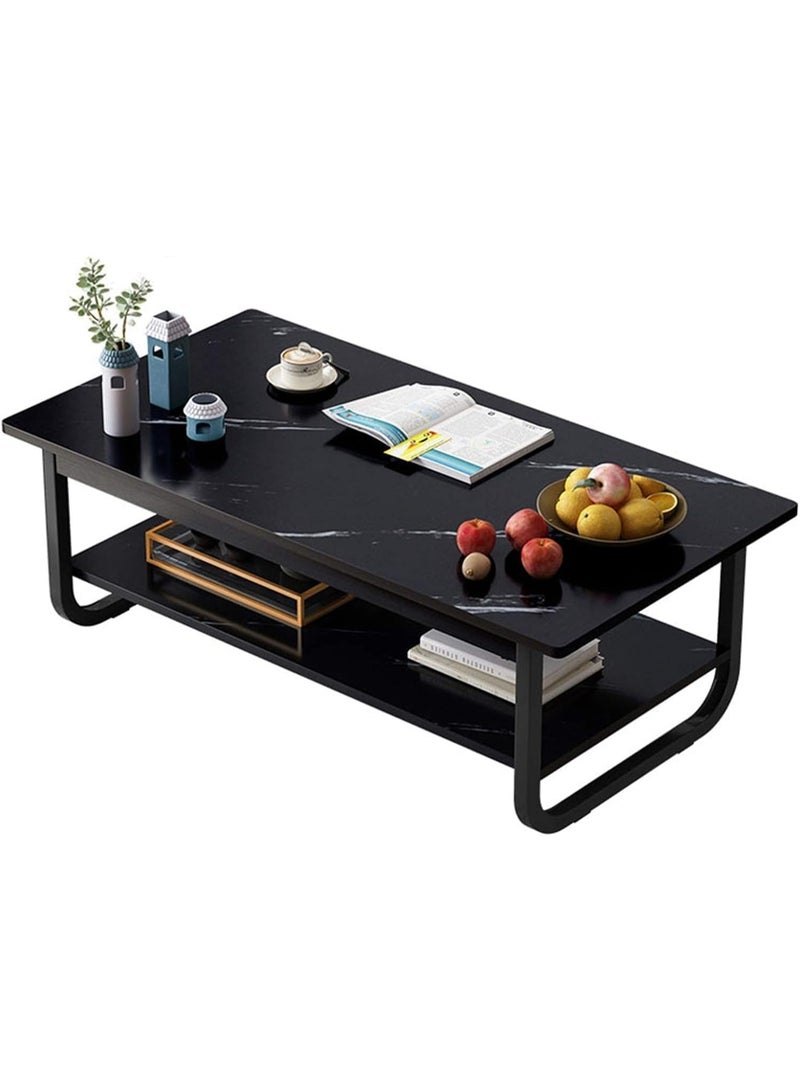 DubaiGallery Coffee Table Smooth 2 Tier Side Table Luxury Designer House Decor Living Room End Table with Gold Metal Frame - Image 1