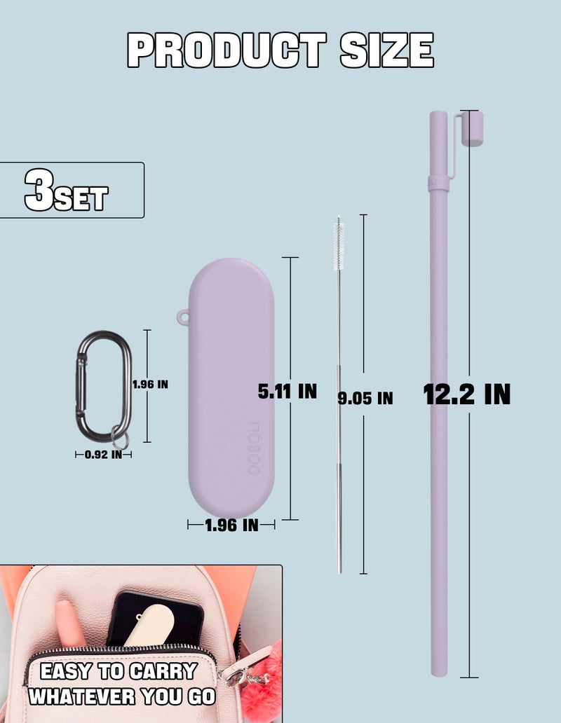 Doboli Reusable Straws with Case,12 inch Long Silicone Reusable Straws with Case, Portable Straw Foldable Drinking Travel Straw, Compatible with Stanley Owala 40 oz 30 oz Cup Tumbler 3 Set - Image 2