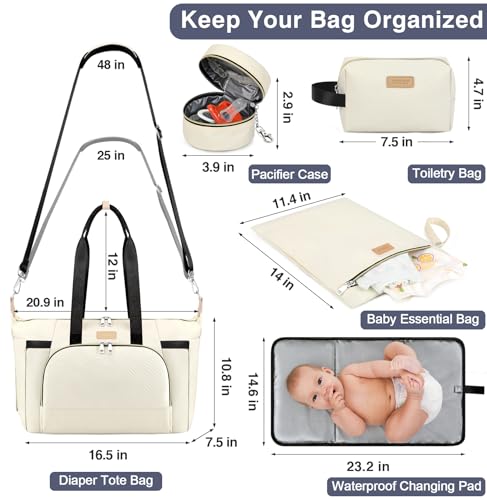 ITIEZY Diaper Bag Tote for Baby 7Pcs - Large Mommy Bag with Portable Changing Pad, Pacifier Case and Organizer Pouches, Multifunctional Hospital Bags for Labor and Delivery Travel Baby Bag for Boy Girl - Image 2