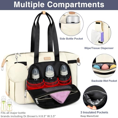 ITIEZY Diaper Bag Tote for Baby 7Pcs - Large Mommy Bag with Portable Changing Pad, Pacifier Case and Organizer Pouches, Multifunctional Hospital Bags for Labor and Delivery Travel Baby Bag for Boy Girl - Image 3