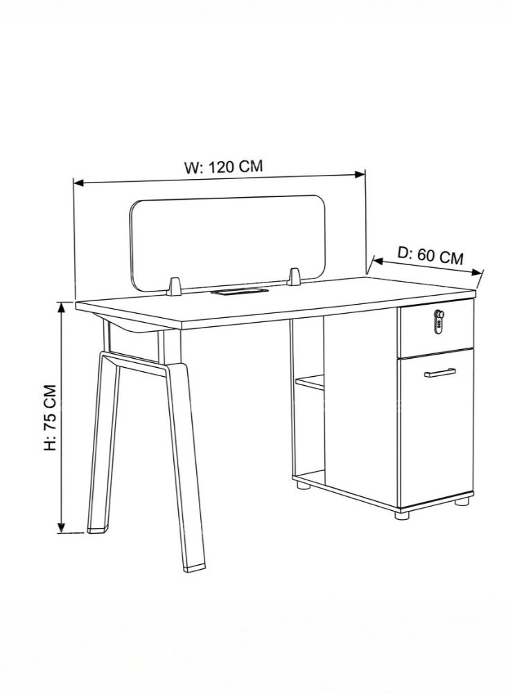 Karnak Oswina Single Person Workstation Desk with Privacy Screen & Storage Drawers Mechanical Code Locks for Office - Image 3