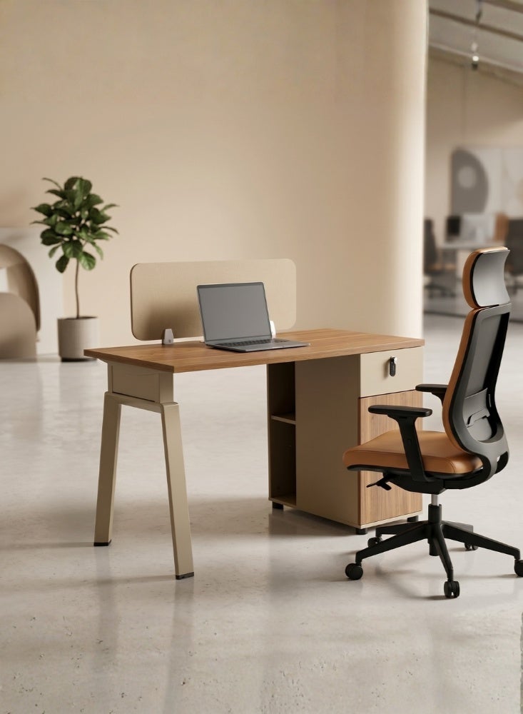 Karnak Oswina Single Person Workstation Desk with Privacy Screen & Storage Drawers Mechanical Code Locks for Office - Image 1