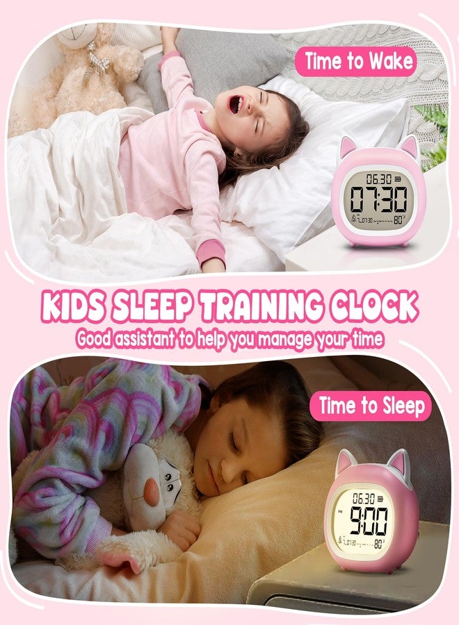 VTAIGE Kids Alarm Clock with Night Light for Kids, Small Digital Alarm Clocks for Bedrooms, Routine Builder, Cute Cat Alarm Clock with Sleep Training, Snooze, 12/24H, Date & Day, Temperature, USB Port - Image 3