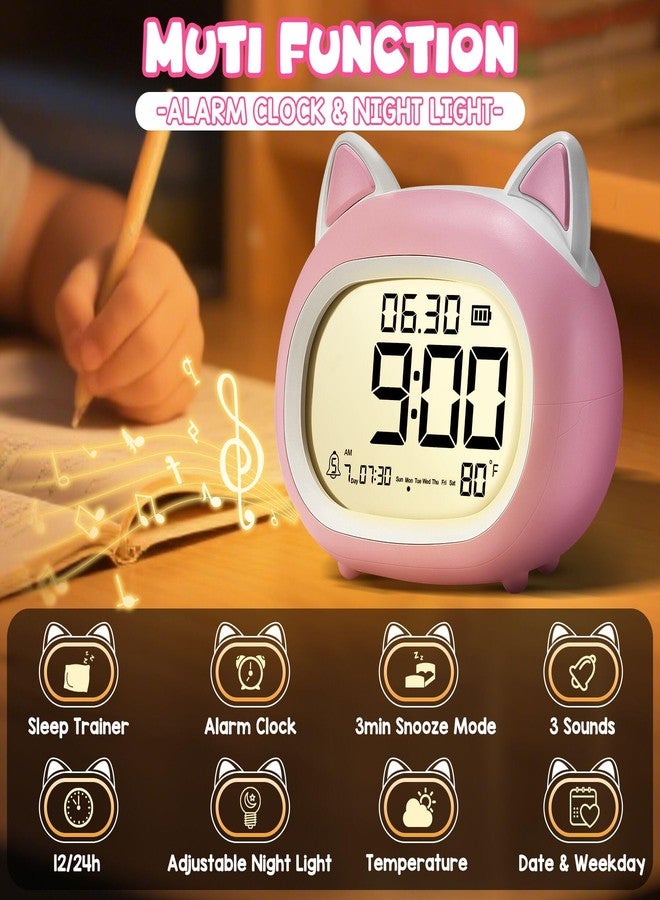 VTAIGE Kids Alarm Clock with Night Light for Kids, Small Digital Alarm Clocks for Bedrooms, Routine Builder, Cute Cat Alarm Clock with Sleep Training, Snooze, 12/24H, Date & Day, Temperature, USB Port - Image 2