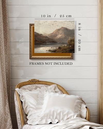 Kizbok Vintage Landscape Wall Art, Vintage Art Prints for Wall Decor Scotland Highland Mountain Sheep Lake Canvas Painting Pictures for Cozy Bedroom Decor, Bathroom Decor Wall Art(8" x 10"-UNFRAMED) - Image 2