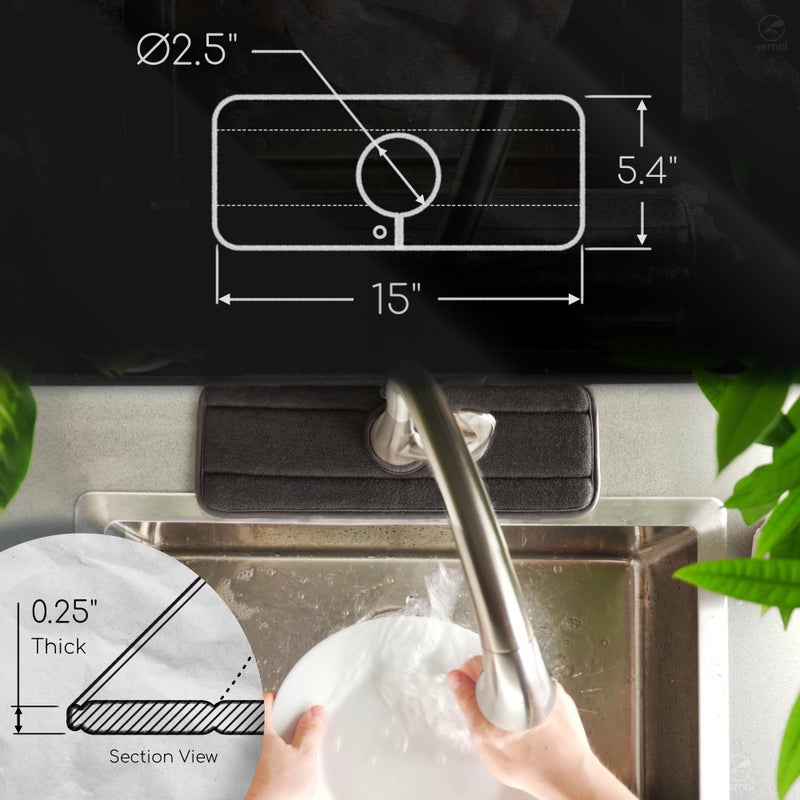 Ternal Sinkmat for Kitchen Faucet, Original Design, Absorbent Microfiber Fabric, Machine Washable Splash Guard & Drip Catcher For Around Faucet Handle [2 Pack] (Gray, Standard 15in) - Image 3