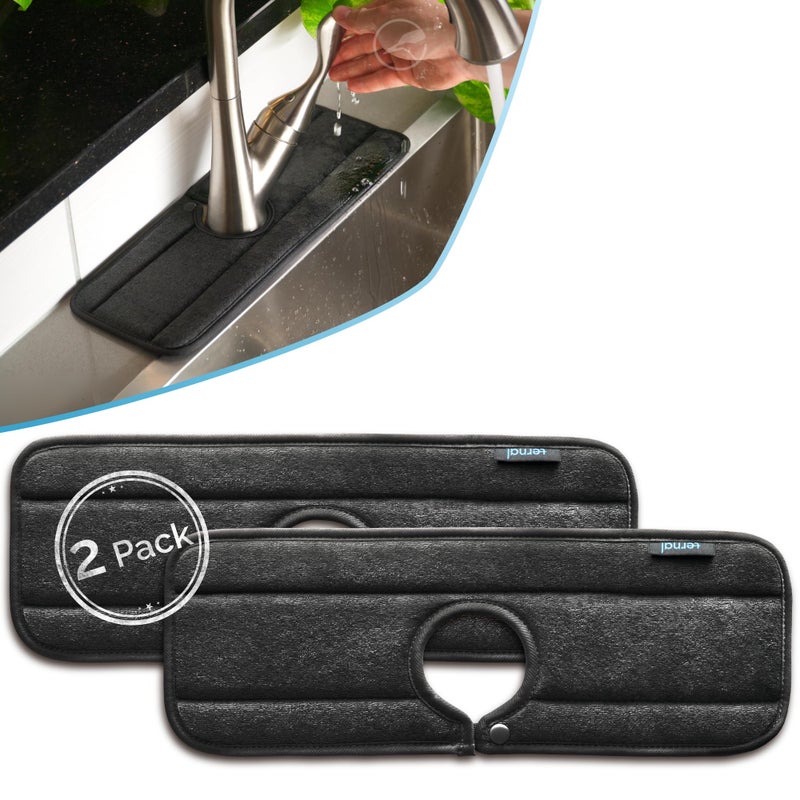 Ternal Sinkmat for Kitchen Faucet, Original Design, Absorbent Microfiber Fabric, Machine Washable Splash Guard & Drip Catcher For Around Faucet Handle [2 Pack] (Gray, Standard 15in) - Image 1