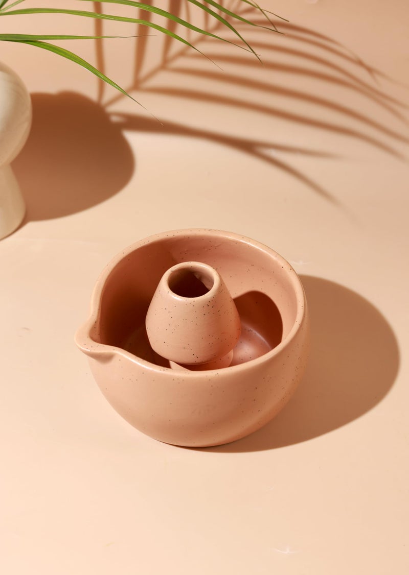 Craftribal Handmade Ceramic Solid Matcha Bowl with Whisk Holder – Pottery Chawan for Japanese Tea Ritual, Matcha Lovers & Gifting|Bowl - 5.5 inches|Holder-2.5 inches|Color-Brown - Image 2