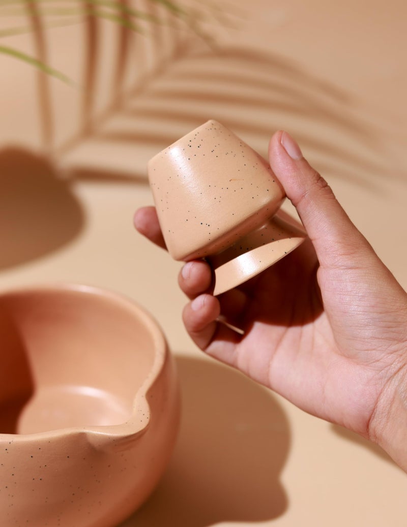 Craftribal Handmade Ceramic Solid Matcha Bowl with Whisk Holder – Pottery Chawan for Japanese Tea Ritual, Matcha Lovers & Gifting|Bowl - 5.5 inches|Holder-2.5 inches|Color-Brown - Image 4