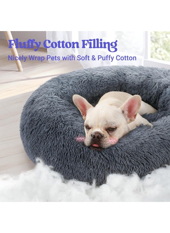 Rabbitgoo Dog Bed For Small Dogs, 24 Inches Washable Small Dog Bed, Fluffy Donut Dog Bed AntiSlip, Calming Soft Plush Round Pet Bed For Dogs, Fits Up To 18 Lbs Pets, Dark Grey - Image 3